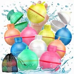 12pcs Reusable Magnetic Water Balloons, Self-Sealing, Latex-Free Silicone Splash Balls For Kids & Adults, Fun Summer Outdoor Pool Party Toys, Easy Quick Fill, Water Bomb Games (Bomb & Grenade)