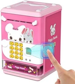 Deejoy Piggy Bank Toy Electronic Mini ATM Savings Machine With Personal Password & Fingerprint Unlocking Simulation - Music Box With Songs For Kids, Boys And Girls Age 3-8 Years (Purple) -Folkmanis Toys Shop 51guCsLCnJL. AC