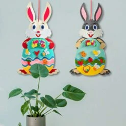 Fuovt 27Pcs Easter Bunny Felt Board, DIY Felt Crafts Hanging Ornaments Set For Kids, Felt Wall Activities For Toddlers, Wall Window Decor Bunny Backdrop Easter Games Party Supplies (Gray) -Folkmanis Toys Shop 51gxvYGYg5L