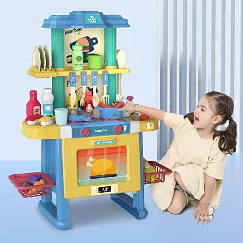 SmartChef Kids Kitchen Playset, 48PCS Kitchen Accessories Toys, Pink Play Kitchen, With Realistic Design, Sound, Lights & Smoke, Pretend Kitchen Toy Set Gifts For 3 4 5 6 7 8+ Year Old Girls & Boys 9 SmartChef Kids Kitchen Playset, 48PCS Kitchen Accessories Toys, Pink Play Kitchen, With Realistic Design, Sound, Lights & Smoke, Pretend Kitchen Toy Set Gifts For 3 4 5 6 7 8+ Year Old Girls & Boys - Image 7