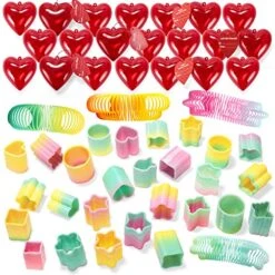 JOYIN 28 Packs Valentines Party Favor Rainbow Spring Filled Hearts And Valentine’s Day Cards For Classroom Exchange, Mini Plastic Coil Spring Toy For Kids Valentine Gift Exchange & Game Prizes