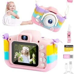 Milerong Kids Camera For Girls Age 4 5 6 7 8 9 10 11 12 Kids Toys Digital Camera Christmas Birthday Toys Gifts For Kids Toddlers Selfie Camera With 32GB SD Card【Rainbow Cat】 -Folkmanis Toys Shop 51hZXQiognL. AC