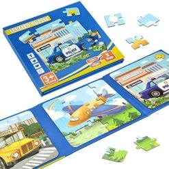 Magnetic Puzzles For Kids Ages 3 4 5 6, Vehicle Puzzles 12-16-20 Piece Jigsaw Puzzles For Toddler, 3 In 1 Travel Toys And Travel Games For Boys And Girls (Vehicle(12-16-20))