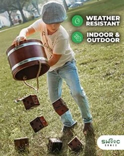SWOOC Games - Yardzee, Farkle & 20+ Games - Giant Yard Dice Set (All Weather) With Wooden Bucket, 5 Big Laminated Score Cards, And Dry Erase Marker - Jumbo Backyard Lawn Games -Folkmanis Toys Shop 51hqmMvUFKL