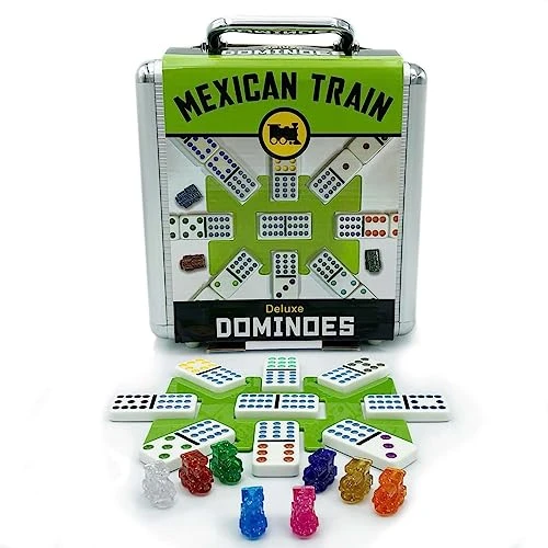 Front Porch Classics | Mexican Train Domino Set On-The-Go Aluminum Carrying Case, 2 To 8 Players Ages 8 To 99 3 Front Porch Classics | Mexican Train Domino Set On-The-Go Aluminum Carrying Case, 2 To 8 Players Ages 8 To 99