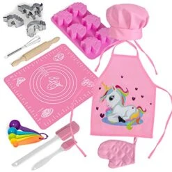 Next Milestones Kids Baking Set - Unicorn-Themed 17-Piece Chef & Baker Role Play Toy Kit For Children - Fun Kitchen & Cooking Kit For Kids - Complete With Utensils Hat & Apron - For 3-7 Year Old -Folkmanis Toys Shop 51htrd2jITL