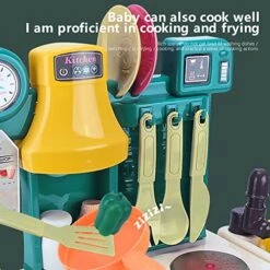 Kitchen Play Set With Accessories- Mini Kitchen Set With Realistic Light Sound - Indoor Games Kitchen Cooking Playset - Toys Gift For Toddlers Children & Girls (Green) -Folkmanis Toys Shop 51i2W0MqbzL