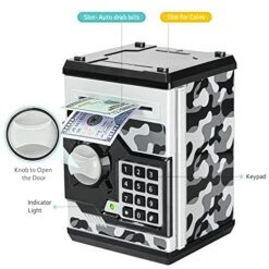 ATM Piggy Bank For Boys Girls, Vcertcpl Mini ATM Coin Bank Money Saving Box With Password, Kids Safe Money Jar For Adults With Auto Grab Bill Slot, Great Gift Toy Bank For Kids(Camouflage Gray) -Folkmanis Toys Shop 51i5NSszz0L