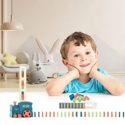 Yumiga Domino Train Toys - 200PCS Dominos Kids Games STEM Stacking Toys Toddler Montessori Toys Set With 2 Domino Slots, Light & Sound Birthday Gifts For Kids Boys Girls 3-12 Years Old (Blue) -Folkmanis Toys Shop 51i6XHDbKwL