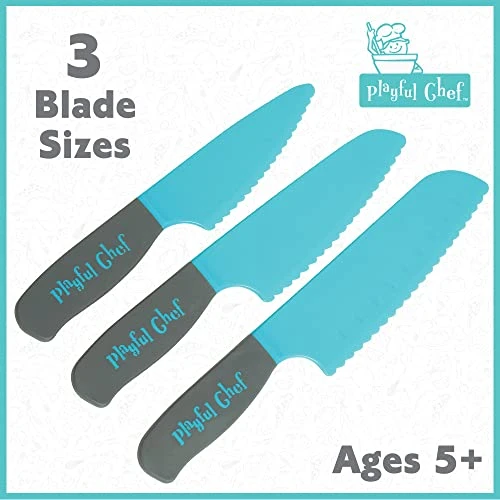 MindWare Playful Chef: Safety Knife Set For Kids – 3 Knives - Plastic Blades With Serrated Edges – Real Cooking Supplies For Boys & Girls – Safe For Little Hands Ages 5 & Up 4 MindWare Playful Chef: Safety Knife Set For Kids – 3 Knives - Plastic Blades With Serrated Edges – Real Cooking Supplies For Boys & Girls – Safe For Little Hands Ages 5 & Up - Image 2