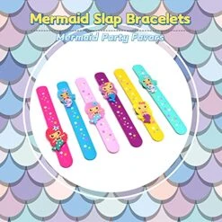 LOCHSOEL Silicone Mermaid Slap Bracelets - Cute Mermaid Theme Birthday Party Favors, Girls Party Favors Gifts Carnival Prizes Set （6 Pack -Folkmanis Toys Shop 51iMd9zRAvL