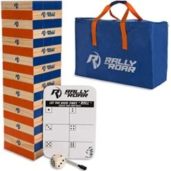 Rally And Roar Giant Towering Timbers Stacking Game Set - 2 To 5ft Tall, Wood Blocks And Carry Bag