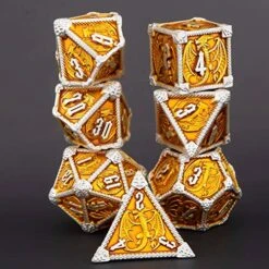 KERWELLSI Critical Role Playing Dice, Gold Metal DND Dice Set With Box, Dungeons And Dragons Dice, D And D Dice Set D&D, Polyhedral RPG Dice D20 D12 D10 D8 D6 D4 -Folkmanis Toys Shop 51ihsqHlvUL