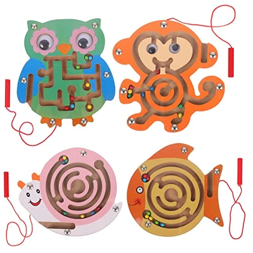 NUOBESTY 4Pcs Wooden Magnetic Maze Puzzle Game Animals Shape Maze Toys Magnetic Pen Driving Beads Interactive Maze Game Early Educational For Kids Toddler 3 NUOBESTY 4Pcs Wooden Magnetic Maze Puzzle Game Animals Shape Maze Toys Magnetic Pen Driving Beads Interactive Maze Game Early Educational For Kids Toddler