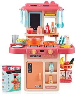 Surefect - Kitchen Play Set With Accessories- Mini Kitchen Set With Realistic Light Sound Steam Simulation- Indoor Games Cooking Playset With Water Outlet- Toys For Toddlers Children & Girls