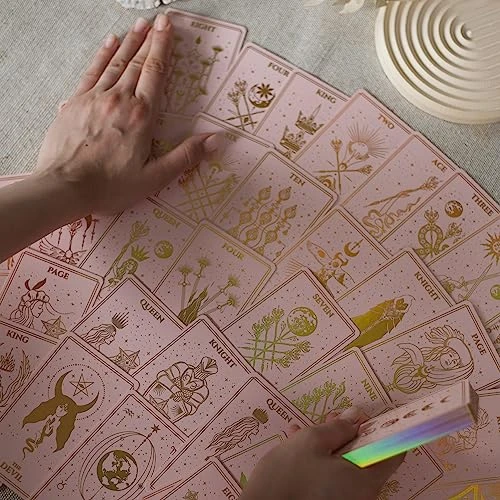 CRAFTERIAN Mistyc Minimalistic Tarot Cards With Rainbow Foil 78 Tarot Deck With Gold Edges, For Beginners And Experts With Guide Book. (Pink) 6 CRAFTERIAN Mistyc Minimalistic Tarot Cards With Rainbow Foil 78 Tarot Deck With Gold Edges, For Beginners And Experts With Guide Book. (Pink) - Image 4