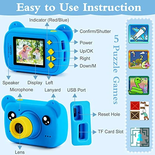 AILEHO Blue Kids Camera,Best Birthday Gifts And Christmas Toys For Boys Age 3 4 5 6 7 8 9, 2" Screen 1080p Children Digital Camera Allows Children To Retain Colorful Memorie,Complimentary 8G SD Card 7 AILEHO Blue Kids Camera,Best Birthday Gifts And Christmas Toys For Boys Age 3 4 5 6 7 8 9, 2" Screen 1080p Children Digital Camera Allows Children To Retain Colorful Memorie,Complimentary 8G SD Card - Image 5