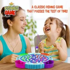 Fishing Game Play Set - 45 Magnetic Fish, 8 Poles & Rotating Board On-Off Music - Family Children Backyard Colorful Toy Games For Kids And Toddlers Age 3 And Up - Blue -Folkmanis Toys Shop 51jqSgezBFL