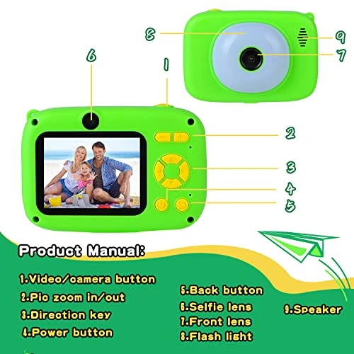 SUZIYO Kids Video Camera With Stand, Best Christmas Birthday Gifts Toys For Children, Toddlers Selfie Digital Camcorder 1080P 2.4 Inch HD For Age 4-9 Years Old Boys & Girls (with 32G SD Card, Green) 5 SUZIYO Kids Video Camera With Stand, Best Christmas Birthday Gifts Toys For Children, Toddlers Selfie Digital Camcorder 1080P 2.4 Inch HD For Age 4-9 Years Old Boys & Girls (with 32G SD Card, Green) - Image 3