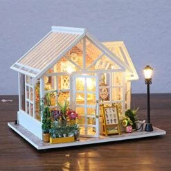 GuDoQi DIY Miniature Dollhouse Kit, Tiny House Kit With Music, Miniature House Kit 1:24 Scale, Great Handmade Crafts Gift For Birthday Halloween, Beautiful Flower Shop -Folkmanis Toys Shop 51kYCgpzksS