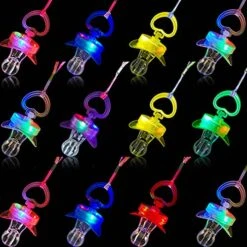24 Pcs Led Light Up Pacifier Necklace Bulk Toy Halloween Rave Pacifier Glowing Flashing Led Light Up Pacifier For Teens And Adults Bar Concert Birthday Party Favors, 6 Random Colors