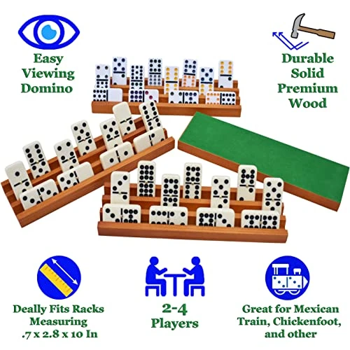 Queensell Mexican Train Dominoes Set For Adults Tile Board Game + Domino Racks For Classic Board Games - Wooden Domino Holders Set Of 4 9 Queensell Mexican Train Dominoes Set For Adults Tile Board Game + Domino Racks For Classic Board Games - Wooden Domino Holders Set Of 4 - Image 7
