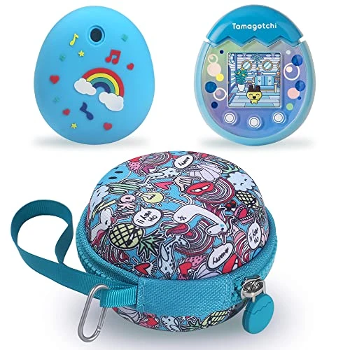 OUKNAK Carrying Case And Silicone Cover For Tamagotchi Pix, Hard EVA Case Soft Skin Storage Bag For Tamagotchi Pix Virtual Pet Machine-Blue 3 OUKNAK Carrying Case And Silicone Cover For Tamagotchi Pix, Hard EVA Case Soft Skin Storage Bag For Tamagotchi Pix Virtual Pet Machine-Blue