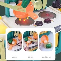 Kitchen Play Set With Accessories- Mini Kitchen Set With Realistic Light Sound - Indoor Games Kitchen Cooking Playset - Toys Gift For Toddlers Children & Girls (Green) -Folkmanis Toys Shop 51kvLAbbcGL