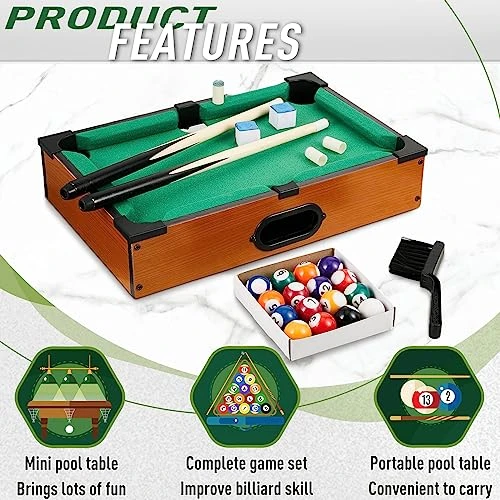 Shappy Mini Pool Table And Billiard Set Small Cats Billiards Game With 16 Balls 2 Billiard Sticks 6 Chalk Cube 6 Pool Cue Tip 1 Brush 1 Triangle Tabletop Portable Billiards For Home Office Desk Games 5 Shappy Mini Pool Table And Billiard Set Small Cats Billiards Game With 16 Balls 2 Billiard Sticks 6 Chalk Cube 6 Pool Cue Tip 1 Brush 1 Triangle Tabletop Portable Billiards For Home Office Desk Games - Image 3