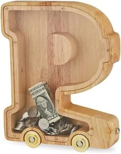 NBTORCH Wooden Letter Piggy Bank, Inter-connectable Piggy Bank For Kids Boys Girls, Alphabet A Money Bank Toy With Wheels, For Kids (Initial-A) -Folkmanis Toys Shop 51lPbRPxXaL. AC