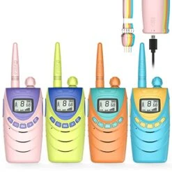 QNIGLO Walkie Talkie For Kids Rechargeable, Kids Walkie Talkies 4 Pack, Outdoor Camping Games With 𝗟𝗶-𝗶𝗼𝗻 𝗕𝗮𝘁𝘁𝗲𝗿𝘆, Pink Toys For Girls Walkie Talkies Halloween Xmas Birthday Gifts