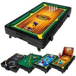 Franklin Sports Table Top Sports Game Set - 5-in-1 Sports Center Indoor Sports Games - Tabletop Soccer, Basketball, Hockey, Bowling + Pool