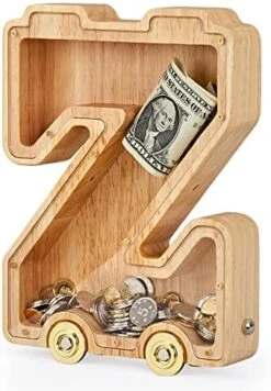 NBTORCH Wooden Letter Piggy Bank, Inter-connectable Piggy Bank For Kids Boys Girls, Alphabet A Money Bank Toy With Wheels, For Kids (Initial-A) -Folkmanis Toys Shop 51lYyKXkLL. AC