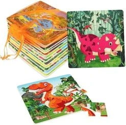 Jigsaw Puzzles, SANNIX 12 Pack Wooden Jigsaw Puzzles With 12 Organize Bags, Dinosaurs And Animals Toddlers Puzzles For Kids Ages 3-6, Party Favors Educational Learning Travel Toys For Boy, Girl -Folkmanis Toys Shop 51lul2b4YKL. AC