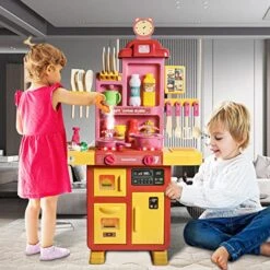 Play Kitchen Set For Kids - 46 PCS Jumbo Kitchen Playset Pretend Toys Food With Real Lights & Sounds And Spray For Kitchen Cooking Playset, Kids Kitchen Playset For Toddlers Girls Boys Great Gift -Folkmanis Toys Shop 51lwEBm3U6L