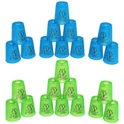 DEWEL Stacking Cup Game With 15 Stack Ways, 24pcs Cup Stacking Set, Sport Stacking Cups BPA-Free Material, Classic Family Game, Great Gift Idea For Stack Games Lover. (Blue & Green)