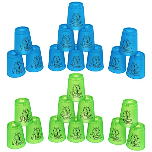 DEWEL Stacking Cup Game With 15 Stack Ways, 24pcs Cup Stacking Set, Sport Stacking Cups BPA-Free Material, Classic Family Game, Great Gift Idea For Stack Games Lover. (Blue & Green) 3 DEWEL Stacking Cup Game With 15 Stack Ways, 24pcs Cup Stacking Set, Sport Stacking Cups BPA-Free Material, Classic Family Game, Great Gift Idea For Stack Games Lover. (Blue & Green)
