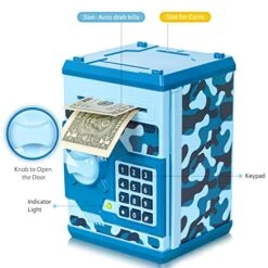 ATM Piggy Bank For Boys Girls, Vcertcpl Mini ATM Coin Bank Money Saving Box With Password, Kids Safe Money Jar For Adults With Auto Grab Bill Slot, Great Gift Toy Bank For Kids(Camouflage Blue) 12 ATM Piggy Bank For Boys Girls, Vcertcpl Mini ATM Coin Bank Money Saving Box With Password, Kids Safe Money Jar For Adults With Auto Grab Bill Slot, Great Gift Toy Bank For Kids(Camouflage Blue) -Folkmanis Toys Shop 51m3oio2HeL