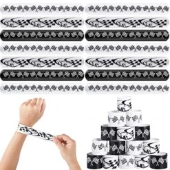 48 Pcs Race Car Party Favors Car Slap Bracelets, Racing Checkered Flag Slap Bracelet For Kids Adults Speed Car Party Birthday Classroom Prizes Exchanging Gifts Sports Events Supplies