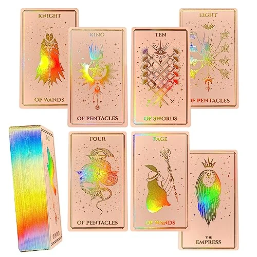 CRAFTERIAN Mistyc Minimalistic Tarot Cards With Rainbow Foil 78 Tarot Deck With Gold Edges, For Beginners And Experts With Guide Book. (Pink) 3 CRAFTERIAN Mistyc Minimalistic Tarot Cards With Rainbow Foil 78 Tarot Deck With Gold Edges, For Beginners And Experts With Guide Book. (Pink)