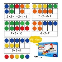 Math Manipulatives, Magnetic Ten Frame Set For Kindergarten 5 Ten Frames & 55 Magnetic Math Counters For Kids Math Games For Kindergarten