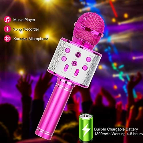 HL Audio Christmas Toys Kids Girls Karaoke Microphone, Wireless Bluetooth Karaoke Microphone For Kids Girls, Singing Toys For 3-12 Year Old, Kids Girls Microphone For Singing (Pink) 4 HL Audio Christmas Toys Kids Girls Karaoke Microphone, Wireless Bluetooth Karaoke Microphone For Kids Girls, Singing Toys For 3-12 Year Old, Kids Girls Microphone For Singing (Pink) - Image 2