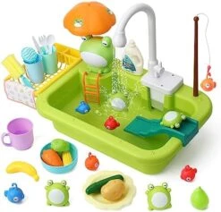 SINOMARS Play Sink With Running Water, Toddler Sink Toy With Automatic Water Cycle System,Fishing Game,Dish Rack And Play Food, Pretend Play Kitchen Sink Toy Dishwasher For Boys Girls Toddlers 1-3 15 SINOMARS Play Sink With Running Water, Toddler Sink Toy With Automatic Water Cycle System,Fishing Game,Dish Rack And Play Food, Pretend Play Kitchen Sink Toy Dishwasher For Boys Girls Toddlers 1-3 -Folkmanis Toys Shop 51mUI AC87L. AC 1