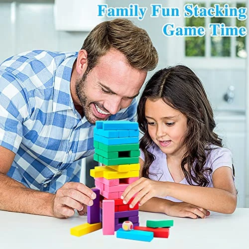 Stacking Board Game,Colored Wooden Stacking Game,48PCS Tumble Tower With Dice,Colorful Stacking Block Party Game,Educational Stacking Building Blocks For Kids,Stacking Gifts Set For Boys Girls Adults 8 Stacking Board Game,Colored Wooden Stacking Game,48PCS Tumble Tower With Dice,Colorful Stacking Block Party Game,Educational Stacking Building Blocks For Kids,Stacking Gifts Set For Boys Girls Adults - Image 6
