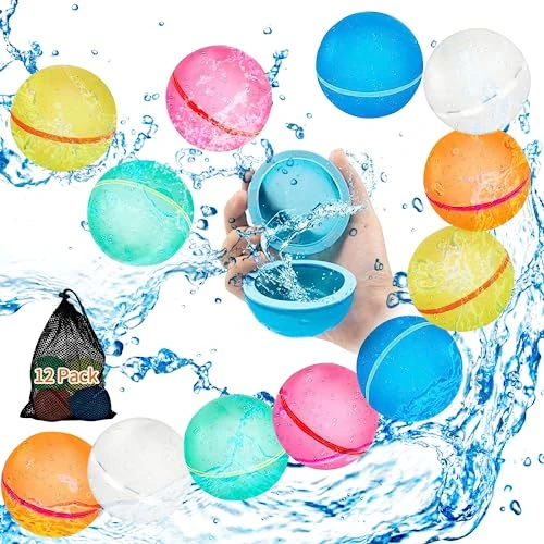 SMARTVIN 12PCS Reusable Magnetic Water Balloons, Self-Sealing Quick-Fill Splash Ball With Mesh Bag, Suitable For Outdoor Games, Bath, Backyard Pool. 3 SMARTVIN 12PCS Reusable Magnetic Water Balloons, Self-Sealing Quick-Fill Splash Ball With Mesh Bag, Suitable For Outdoor Games, Bath, Backyard Pool.