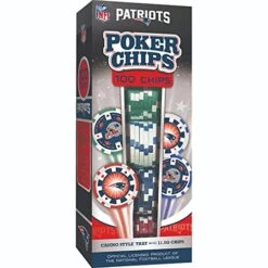 MasterPieces Game Day - NFL New England Patriots - 100 Piece Poker Chip Set, Casino Style
