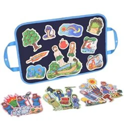 CHEFAN 4 Pack Felt Board Bible Stories Set, Flannel Board Stories Include Adam And Eve, Jacob's Ladder, Moses And The Burning Bush, Balaam And The Donkey, Precut Flannel Graph Bible Toys For Kids