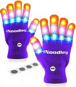 The Noodley Flashing LED Light Gloves Kids And Teen Sized With Extra Batteries Finger Toy Cosplay Halloween Costume Accessory Boys And Girls - Ages 8-12 (Medium, Black) -Folkmanis Toys Shop 51n9117Mp5L. AC