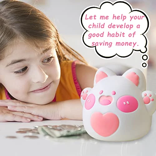 Piggy Bank, Briuhap Cute Cat Piggy Bank For Girls Boys, Unbreakable Plastic Money Coin Bank With DIY Letter Stickers, Great Gifts For Birthday, Christmas, Baby Shower (White) 5 Piggy Bank, Briuhap Cute Cat Piggy Bank For Girls Boys, Unbreakable Plastic Money Coin Bank With DIY Letter Stickers, Great Gifts For Birthday, Christmas, Baby Shower (White) - Image 3
