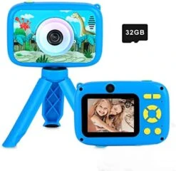 SUZIYO Kids Camera, Digital Video Camcorder Dual Lens 1080P 2.4 Inch HD,Best Birthday Electronic Toys Gifts For Toddlers Age 3-10 Years Old Boys Grils Children (with 32G Micro SD Card,Blue) -Folkmanis Toys Shop 51nawz7ksHL. AC